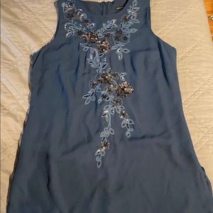 White House Black Market blue tunic top sz 2